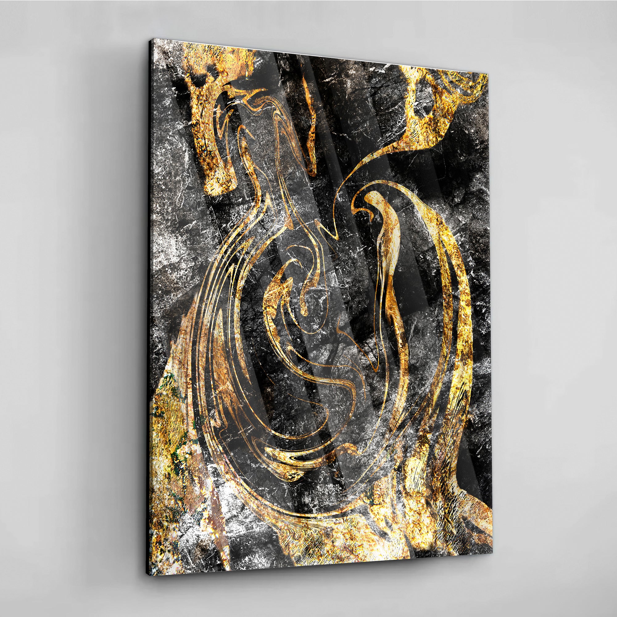 Black Golden Fluidart - Alu Acrylglas