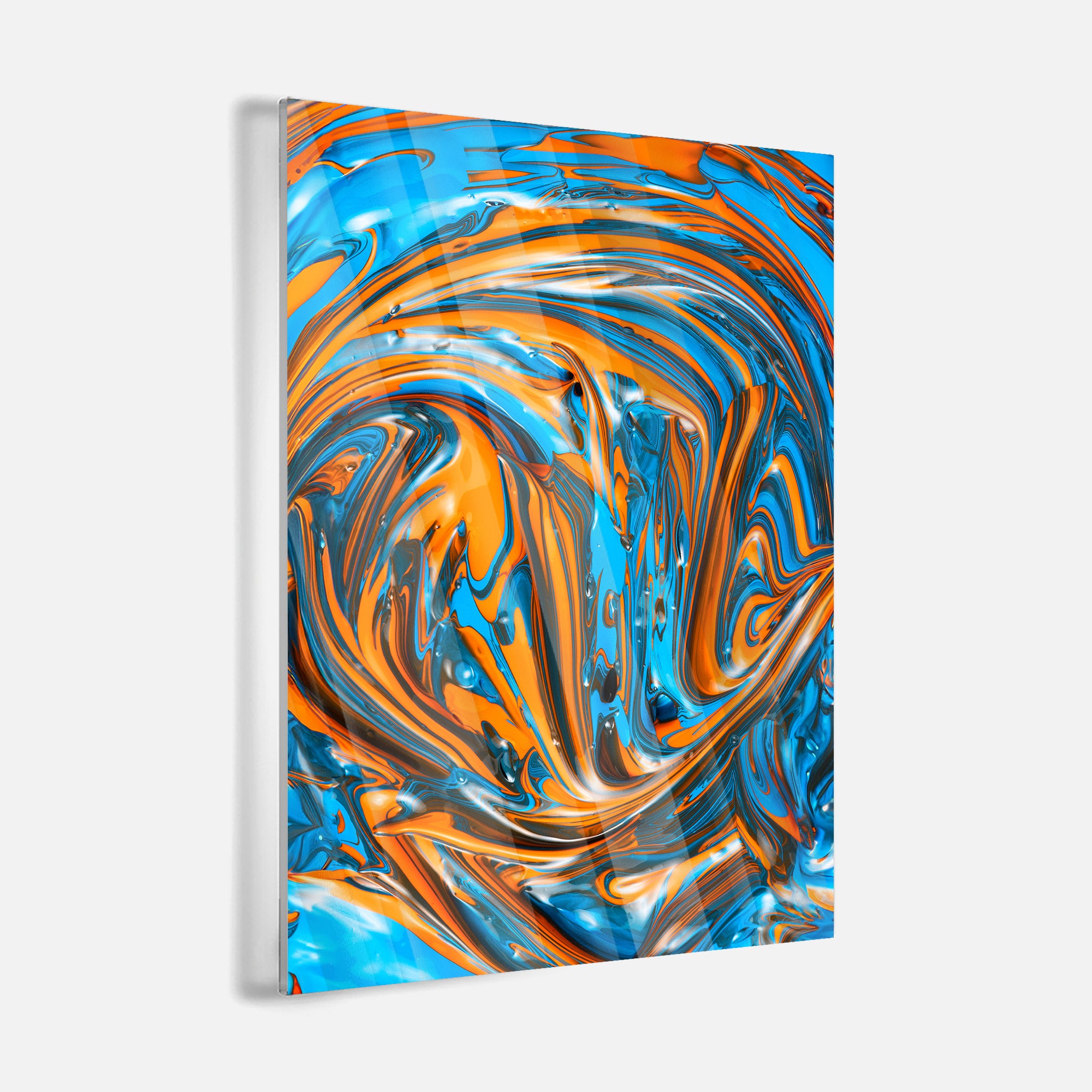 Blue Orange Fluidart - Leinwandbild