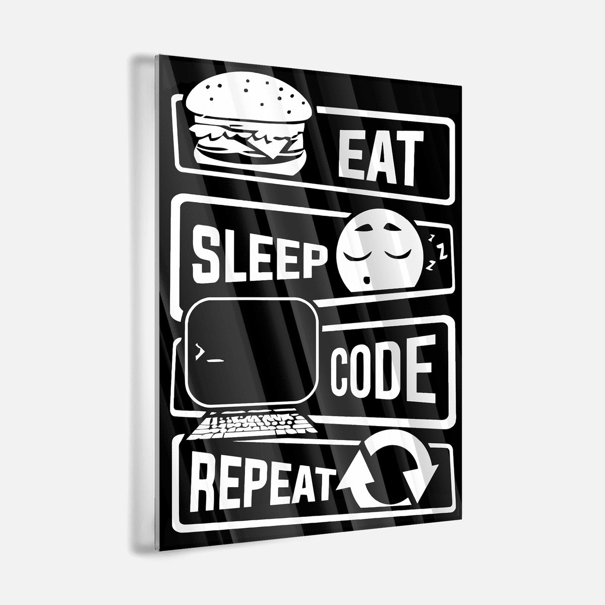 Eat Sleep Code Repeat - акрилно стъкло