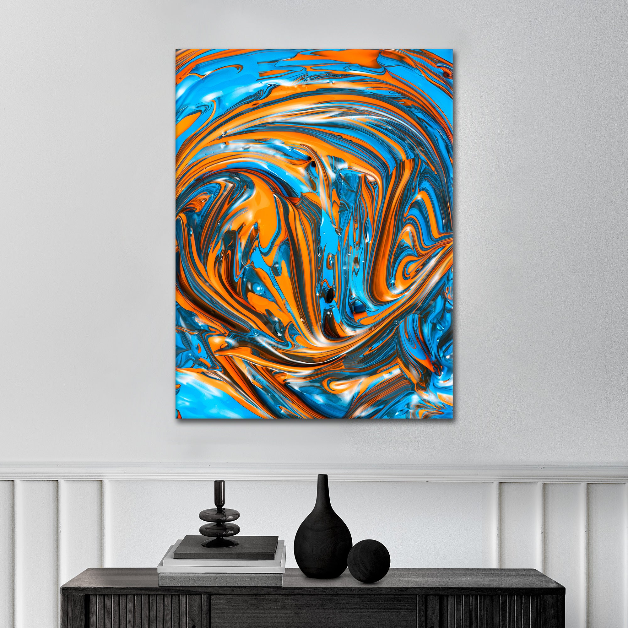 Blue Orange Fluidart - Leinwandbild