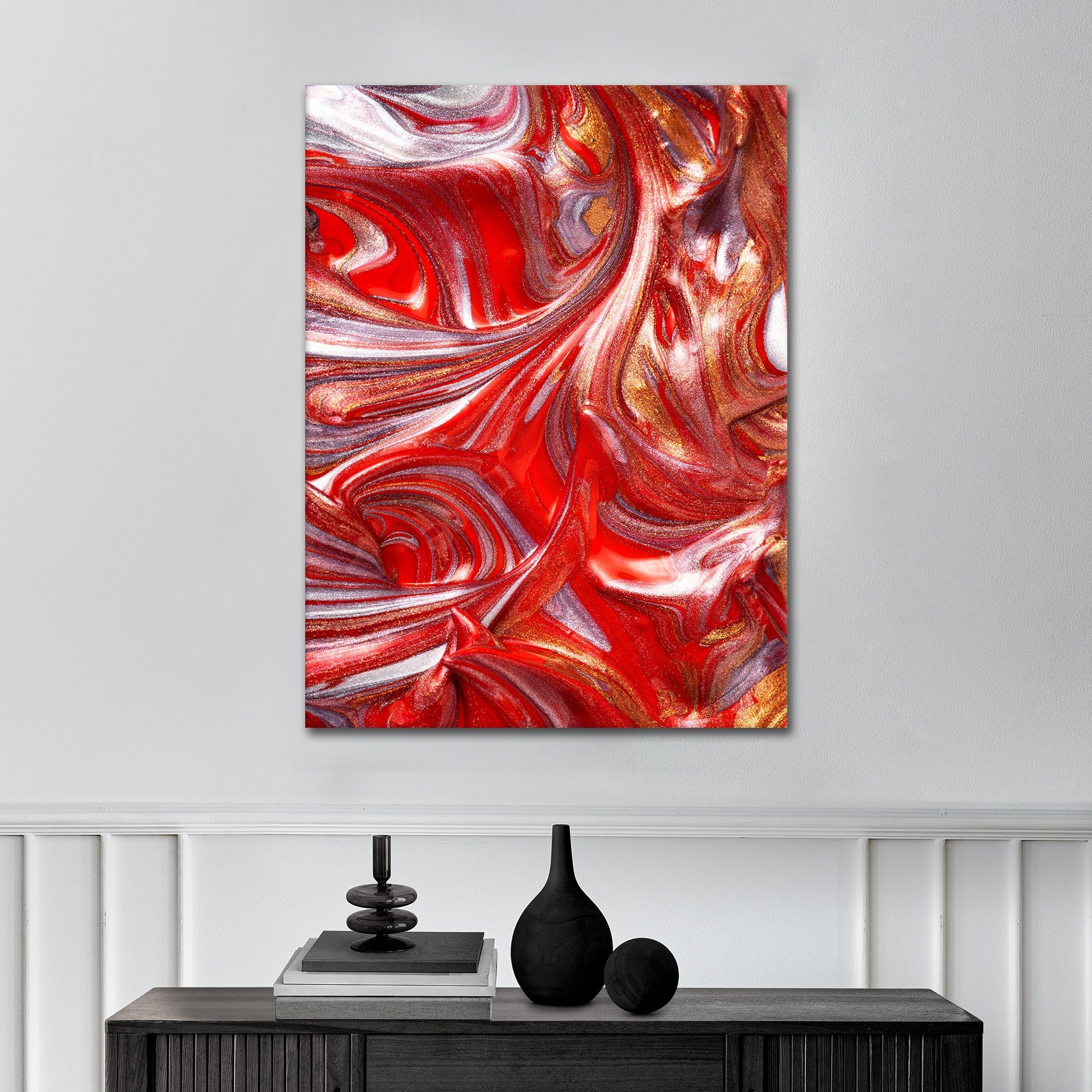 Red Golden Fluidart - Leinwandbild