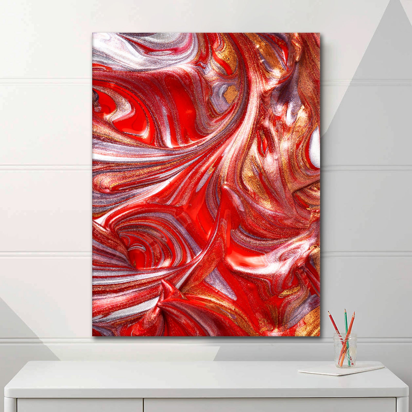 Red Golden Fluidart - Leinwandbild