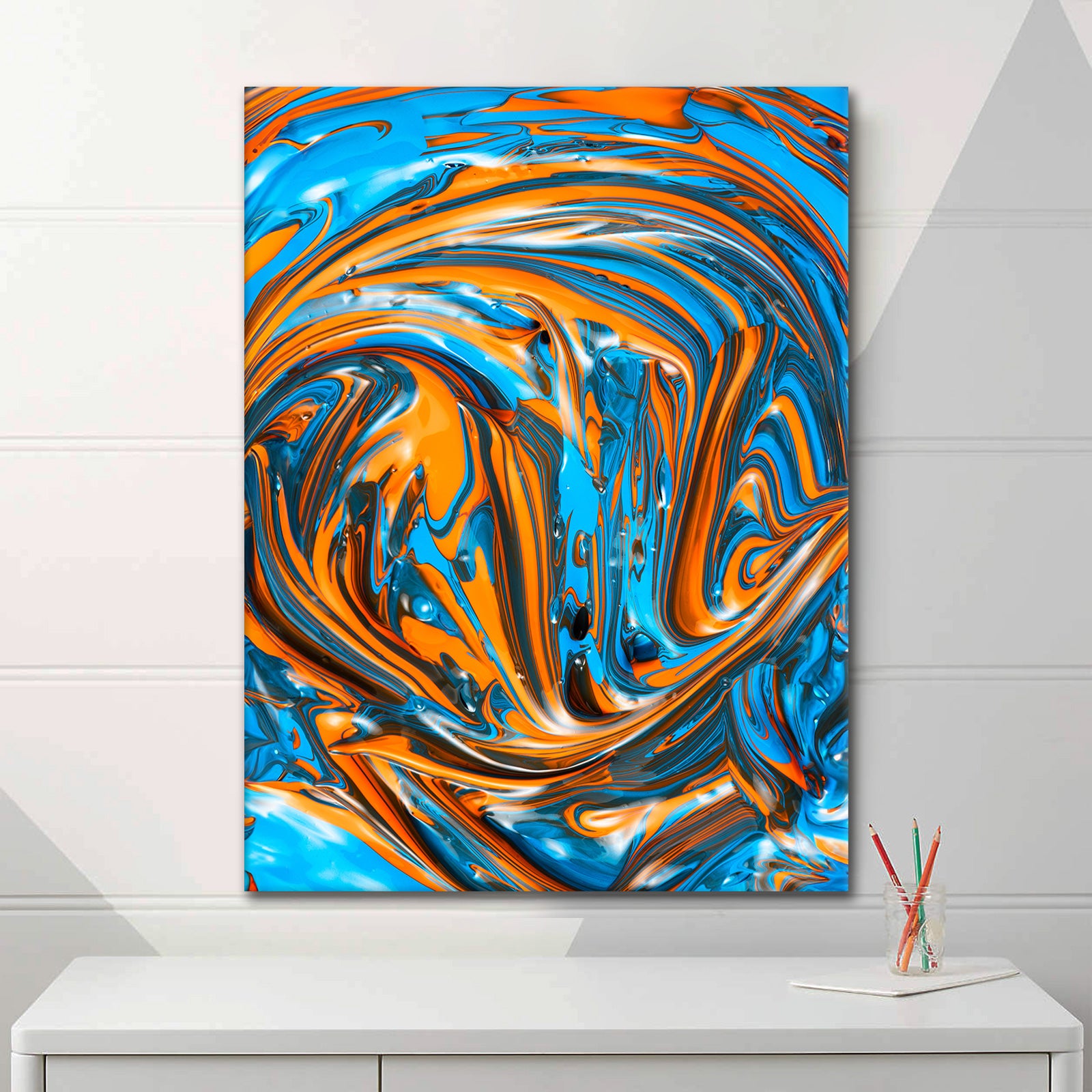 Blue Orange Fluidart - Leinwandbild