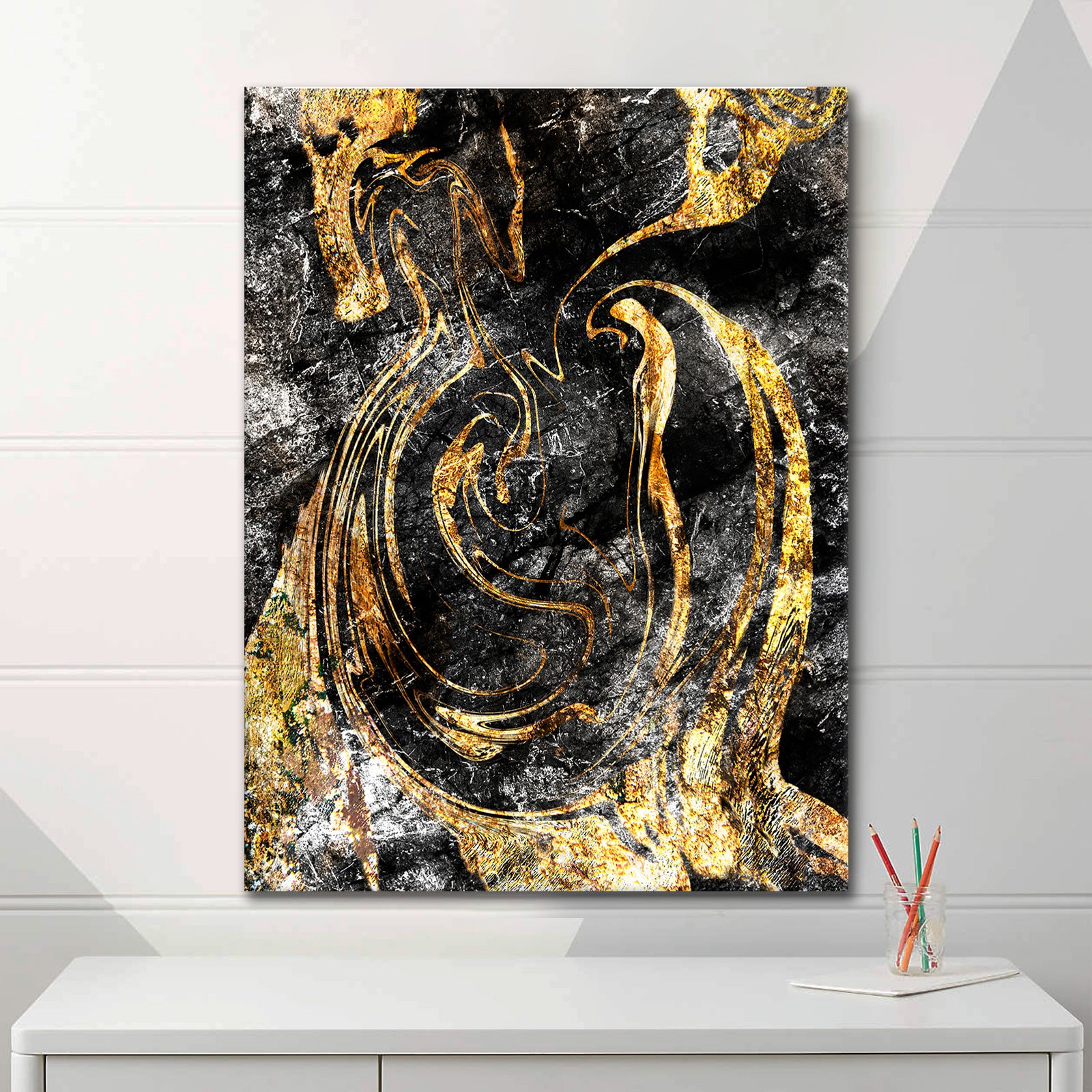 Black Golden Fluidart - Leinwandbild