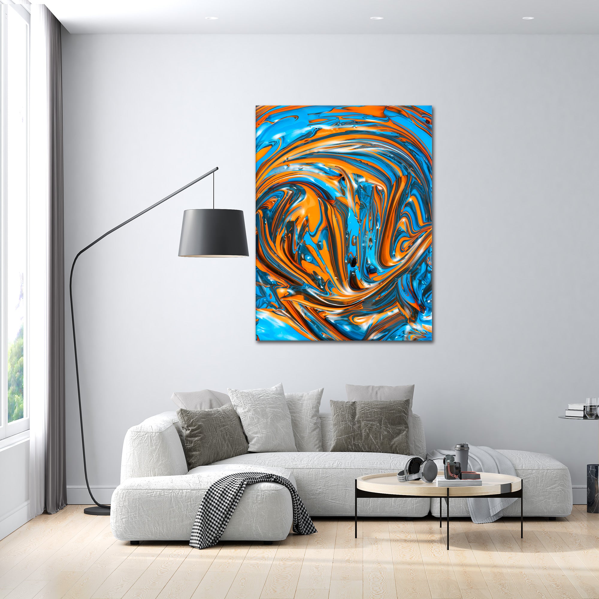 Blue Orange Fluidart - Leinwandbild