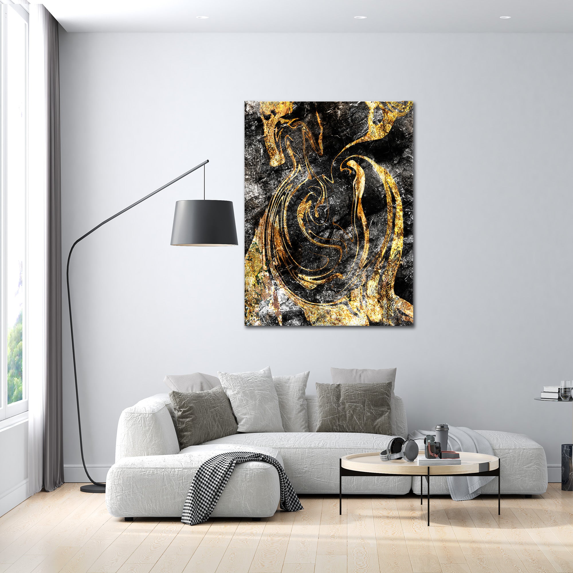 Black Golden Fluidart - Leinwandbild