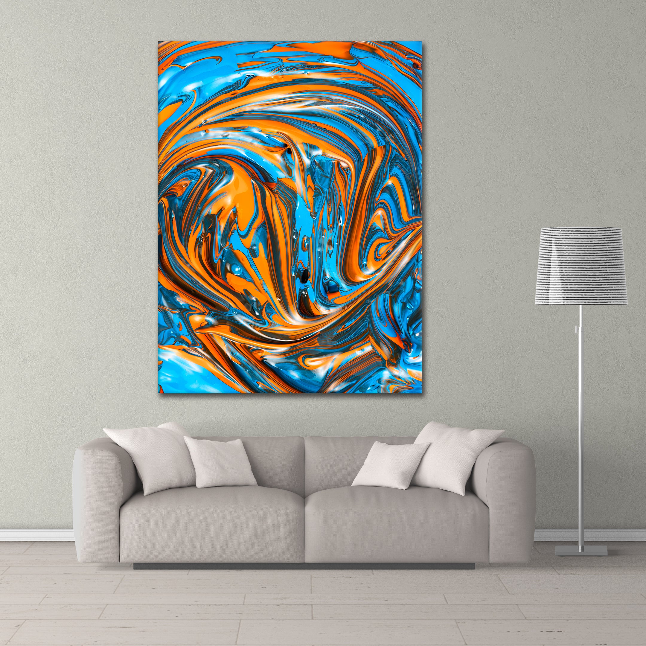 Blue Orange Fluidart - Leinwandbild