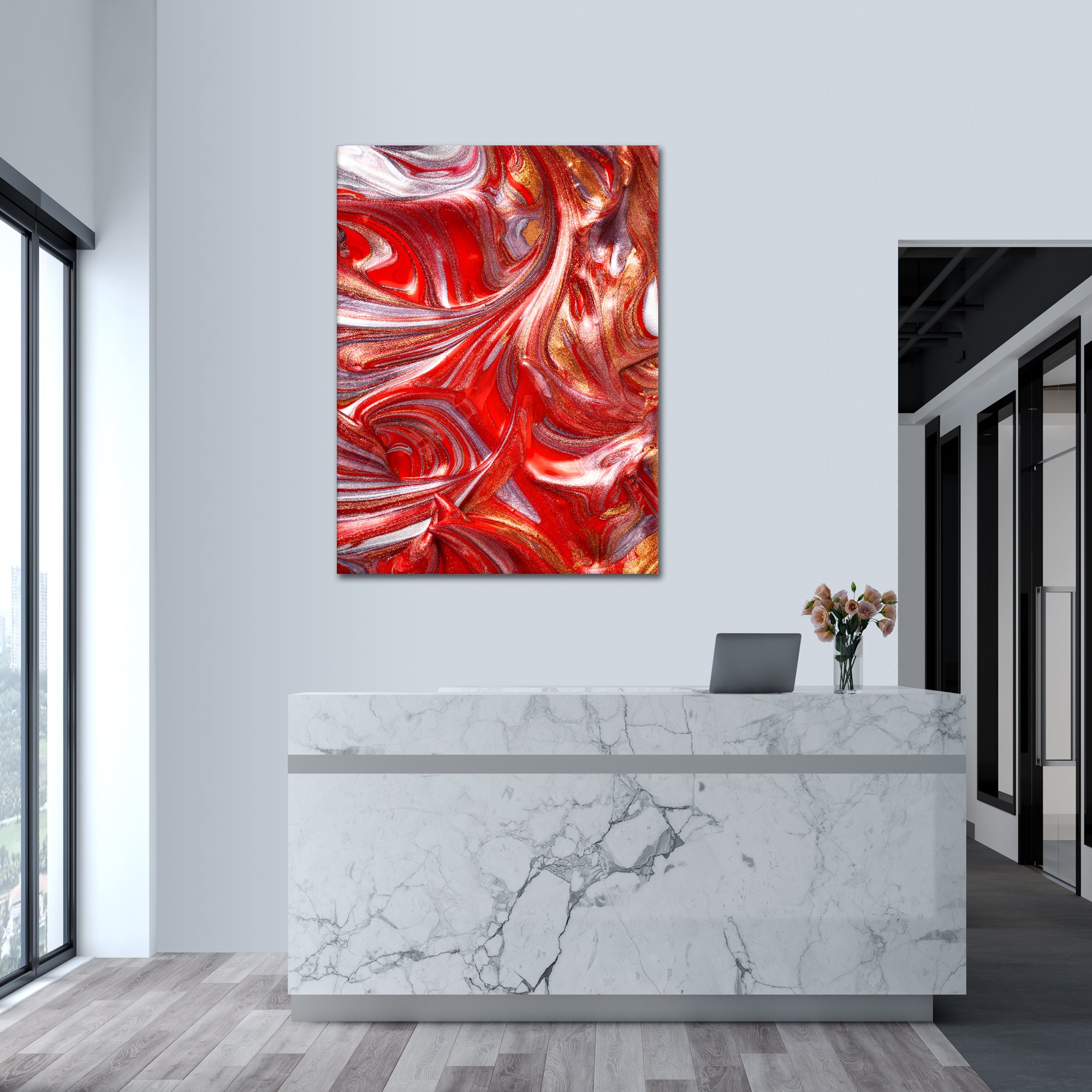 Red Golden Fluidart - Leinwandbild