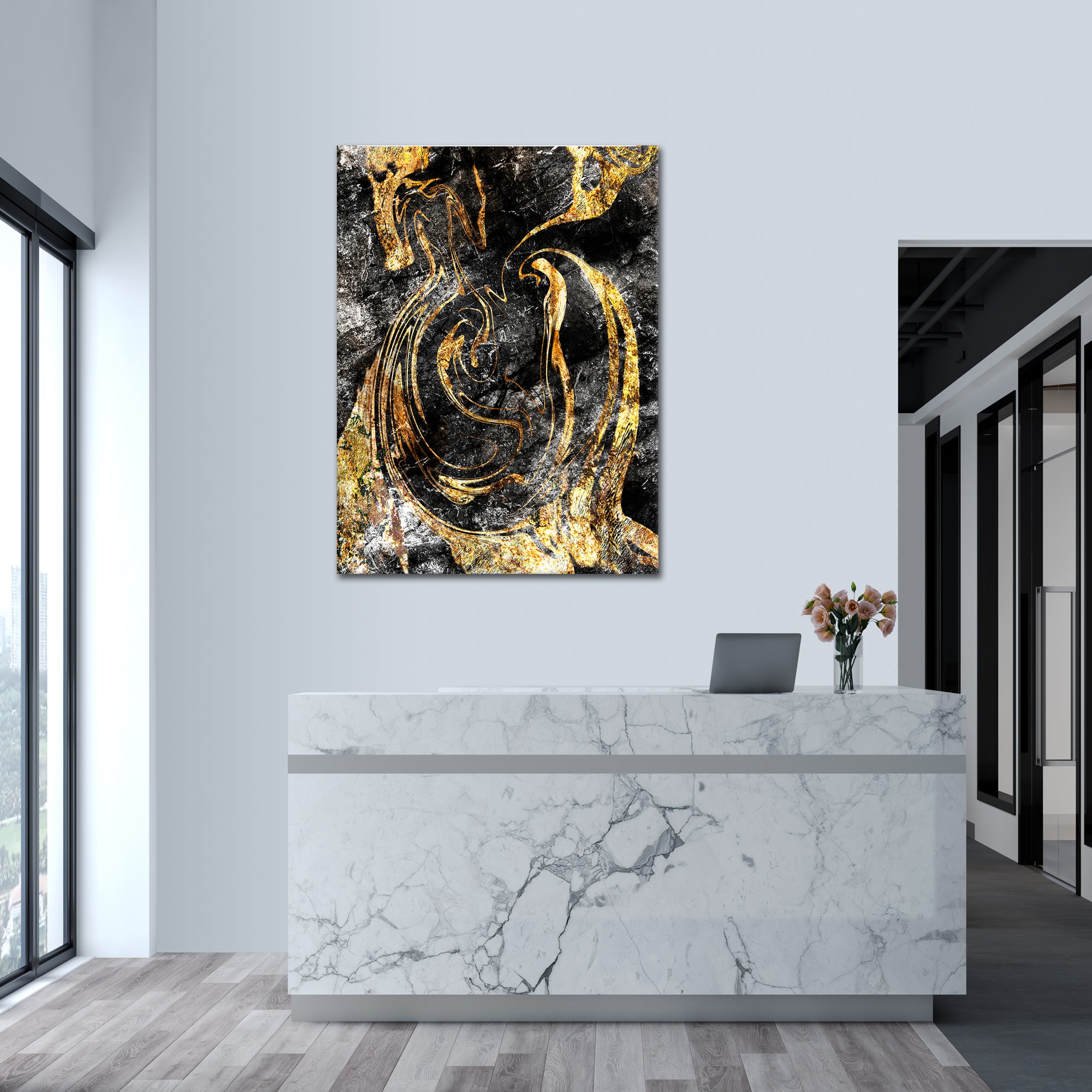 Black Golden Fluidart - Leinwandbild