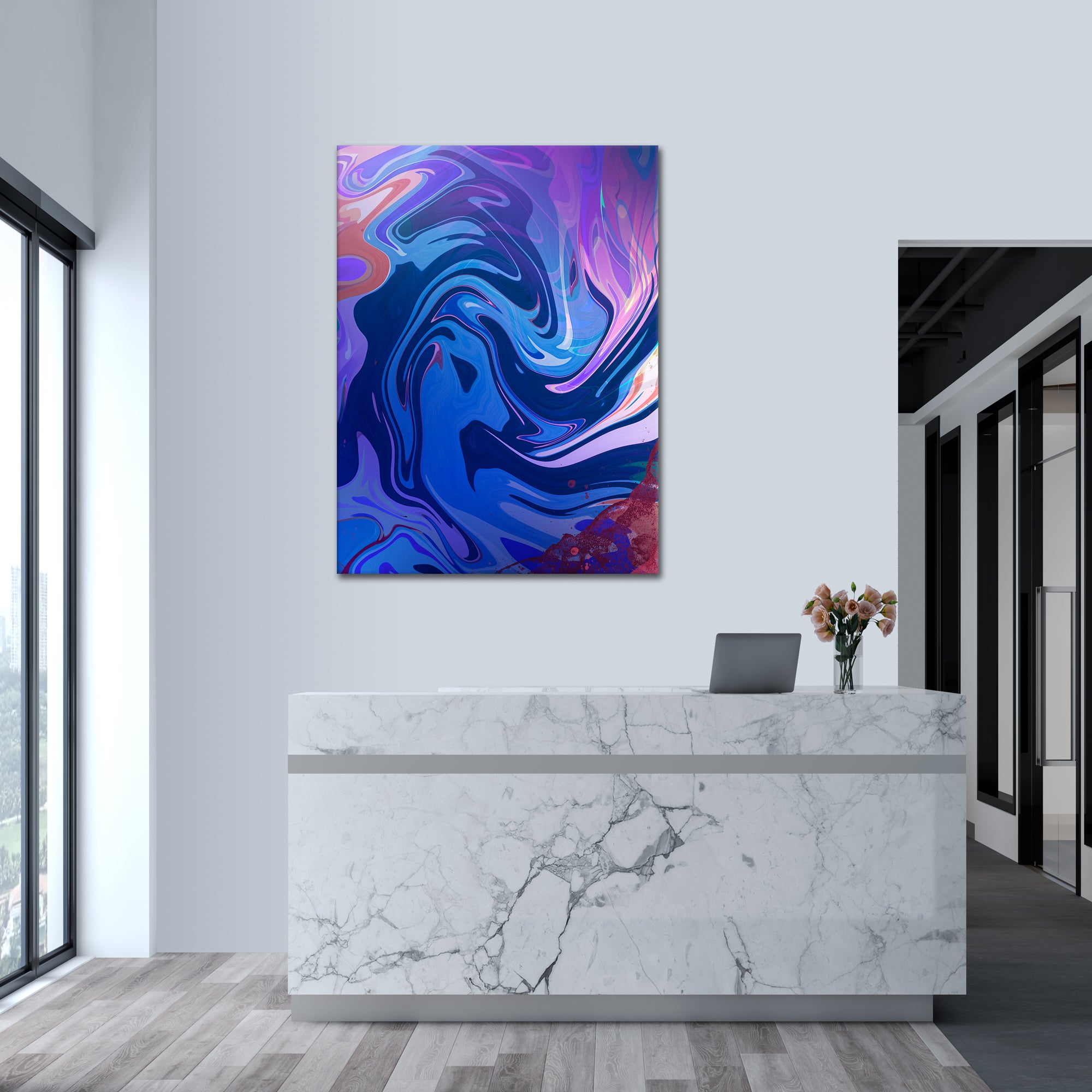 Blue Lila Fluidart - Leinwandbild