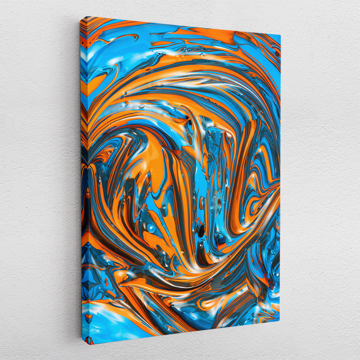 Blue Orange Fluidart - Leinwandbild